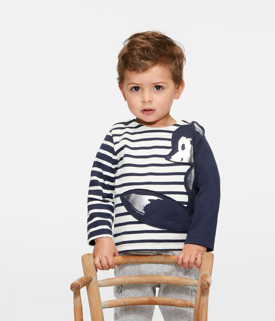 Marinière bébé garçon revisitée beige COQUILLE/bleu SMOKING