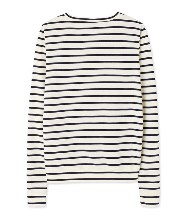 Gestreepte damescardigan wit/blauw