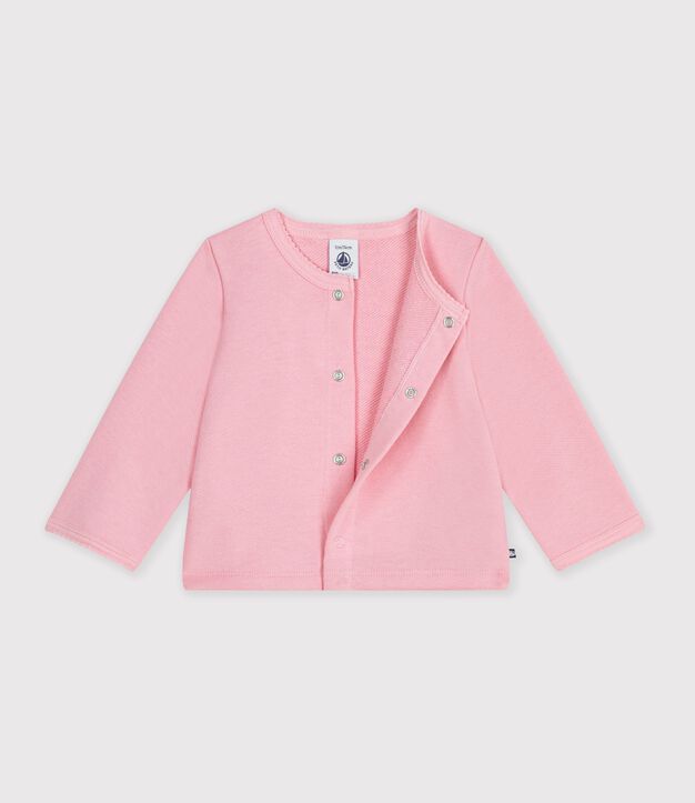 Cardigan b&eacute;b&eacute; en coton uni et badge c&oelig;ur rose