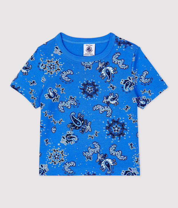 T-shirt met korte mouwen van biokatoen met bandanamotief voor baby's blauw/multicouleur