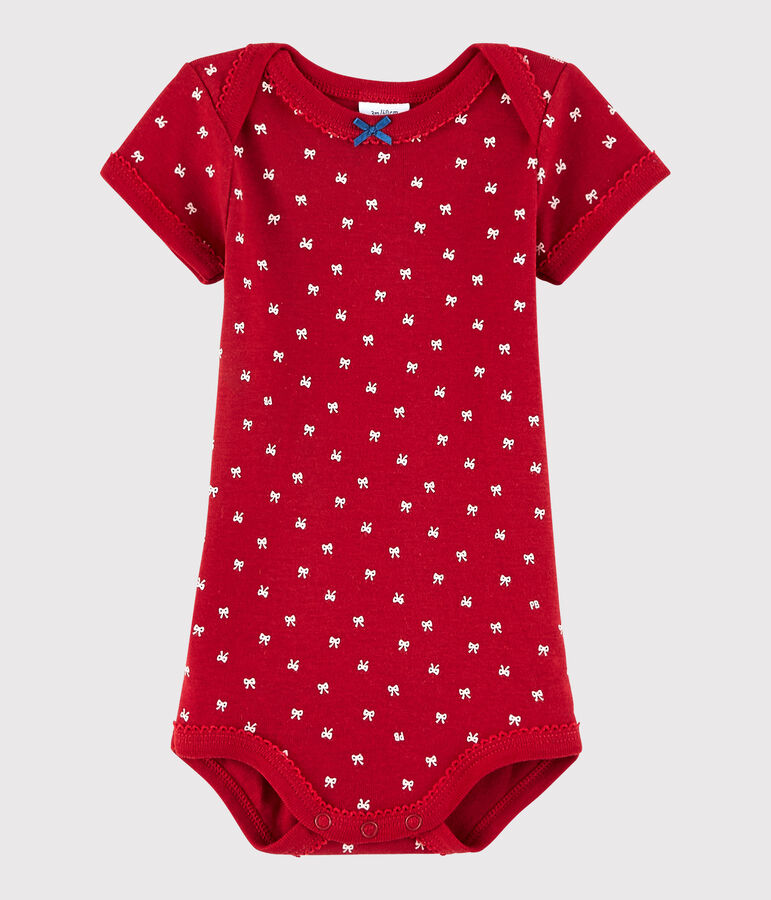 Rompertje met korte mouwen babymeisje rood/wit