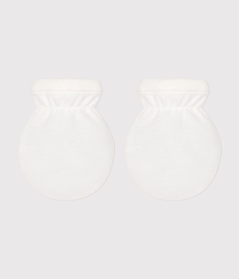 Moufles b&eacute;b&eacute; en coton uni blanc