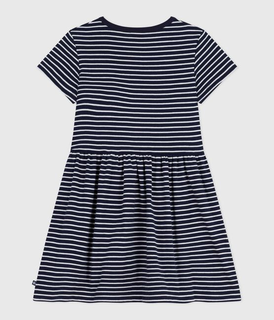 Katoenen jurk met korte mouwen en streepjes blauw SMOKING/wit MARSHMALLOW