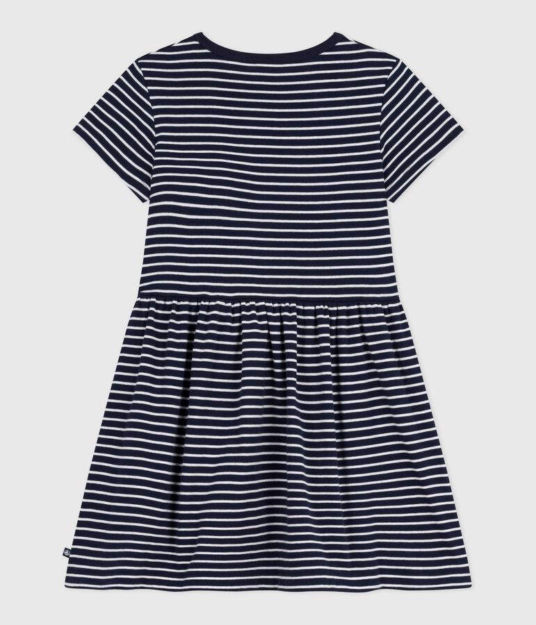 Robe enfant en coton manches courtes ray&eacute;e bleu/blanc