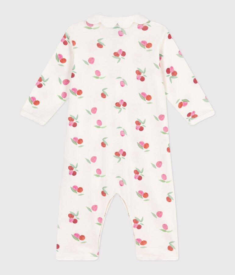 Katoenen babypyjama zonder voetjes met golvend kraagje en vruchtenprint wit MARSHMALLOW/wit MULTICO