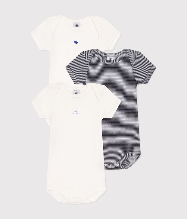 Lot de 3 bodies manches courtes en coton b&eacute;b&eacute; multicouleur
