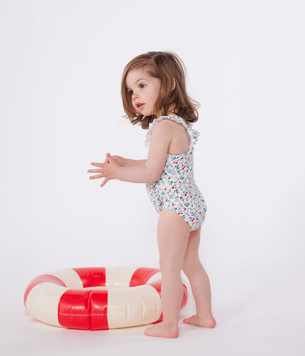 Maillot de bain b&eacute;b&eacute; une pi&egrave;ce &agrave; volants, imprim&eacute; fleuri blanc/multicouleur