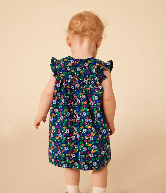 Gestreepte jurk zonder mouwen in lichte jersey voor baby's blauw MEDIEVAL/wit MULTICO