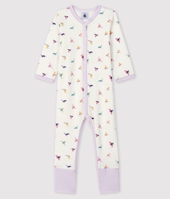 Dors-bien à pieds amovibles bébé fille en côte blanc MARSHMALLOW/blanc MULTICO