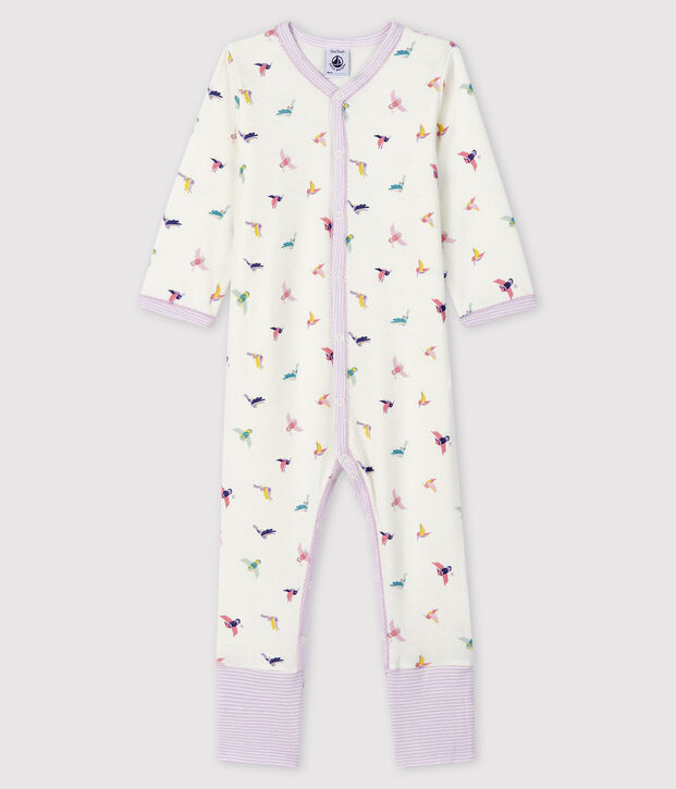Slaappakje met verwijderbare voetjes van ribstof voor baby meisje wit/multicouleur