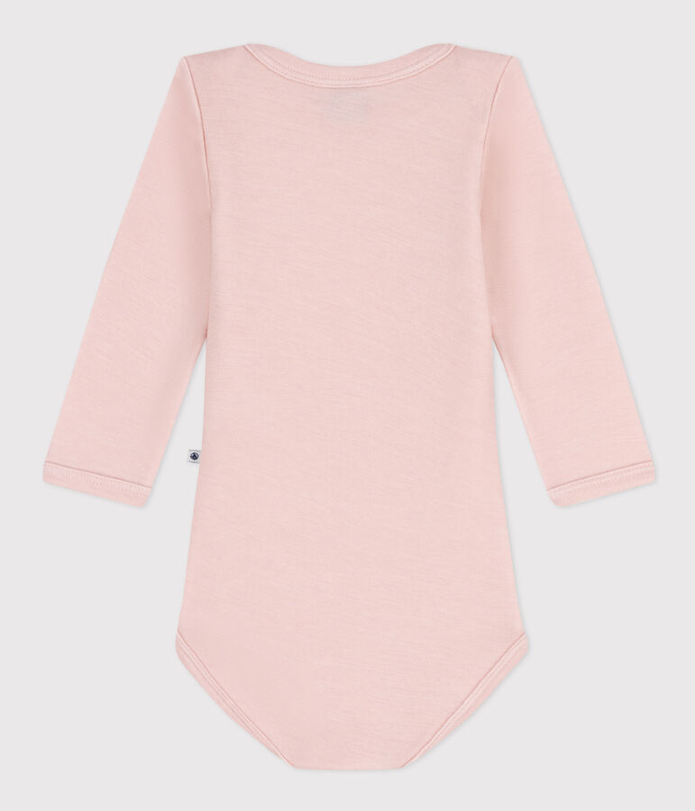 Body manches longues b&eacute;b&eacute; en laine et coton rose