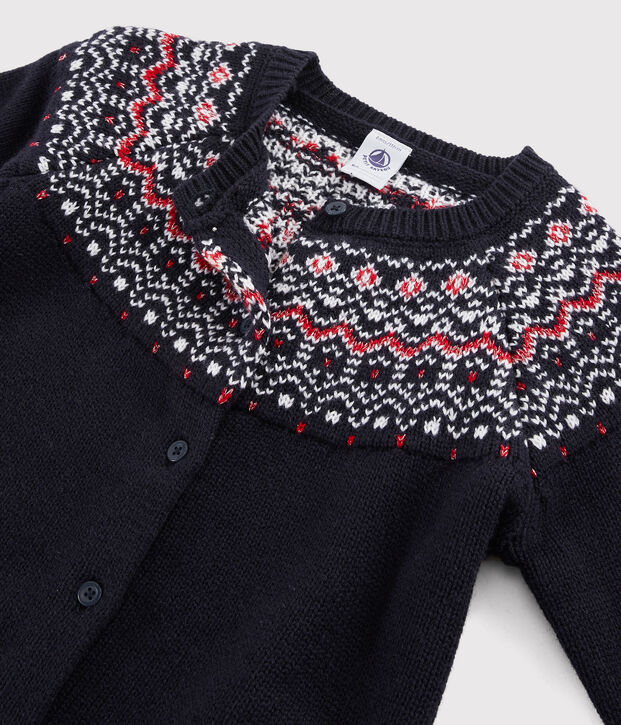Cardigan laine et coton enfant fille bleu/multicouleur