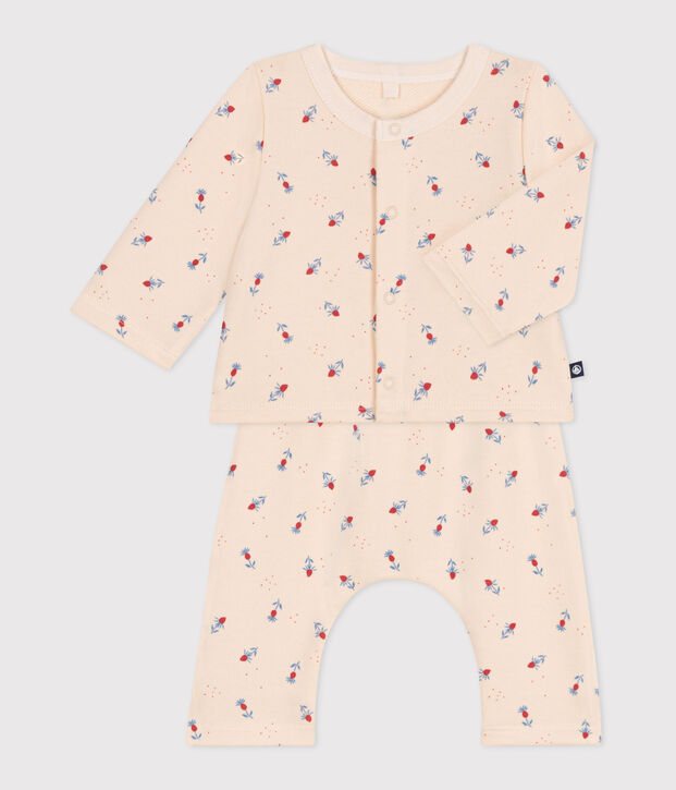 Tweedelig katoenen babysetje ecru/multicouleur