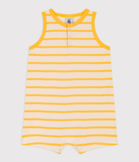 Combinaison courte bébé en maille côtelée rayée jaune AVALANCHE/blanc DAISY