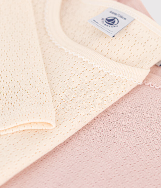 Set van 2 T-shirts met lange mouwen voor meisjes in katoen met ajour multicouleur
