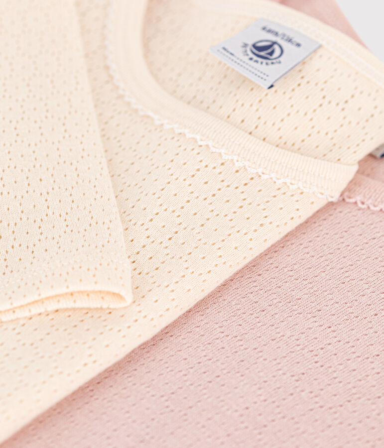 Lot de 2 tee shirts manches longues en coton ajour&eacute; petite fille multicouleur