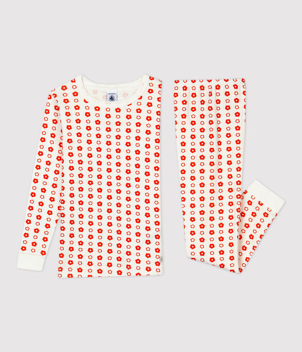 Snugfit jongens/meisjes pyjama met grafische print, van biologisch katoen wit/rood
