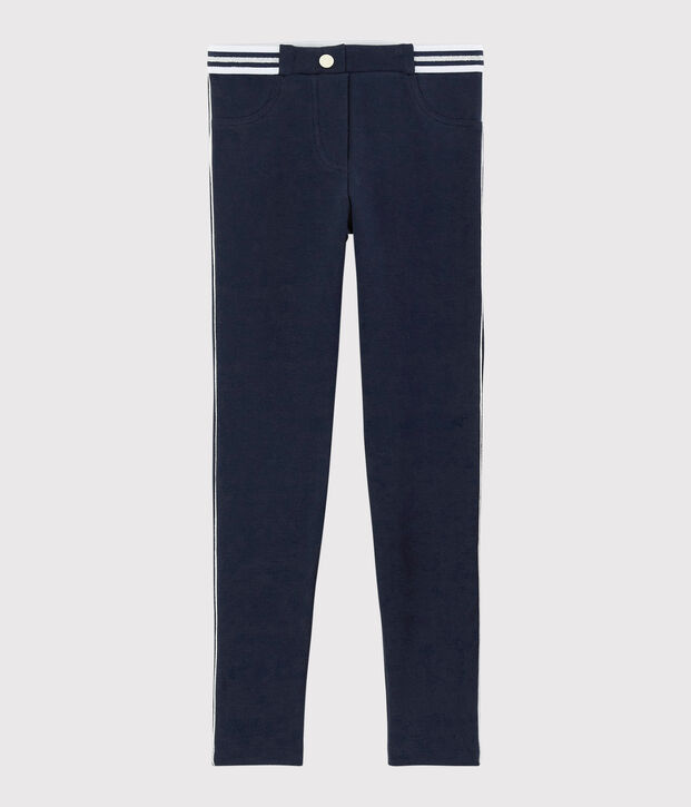 Jegging en coton &eacute;lasthanne enfant fille bleu marine