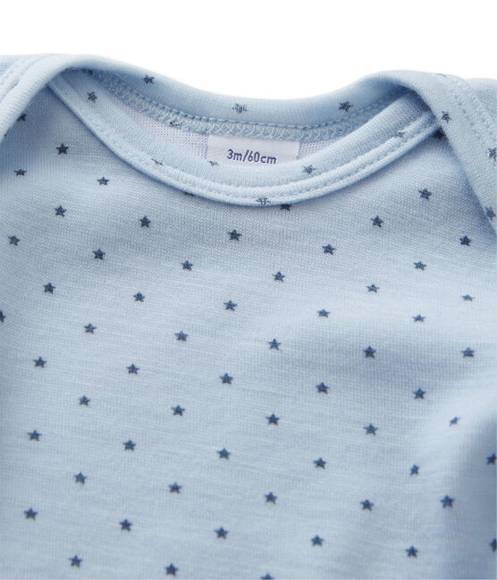 Body met lange mouwen in wol/katoen voor babyjongens blauw FRAICHEUR/grijs TEMPETE