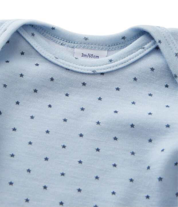 Body met lange mouwen in wol/katoen voor babyjongens blauw/grijs