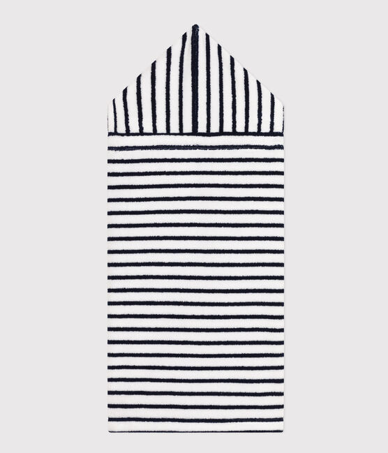 Gestreepte badcape uit badstof voor baby's wit LAIT/blauw MEDIEVAL
