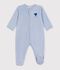 Pyjama b&eacute;b&eacute; en velours uni avec motif plac&eacute; bleu