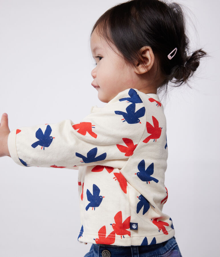 Katoenen babyvestje met vogelprint ecru/multicouleur