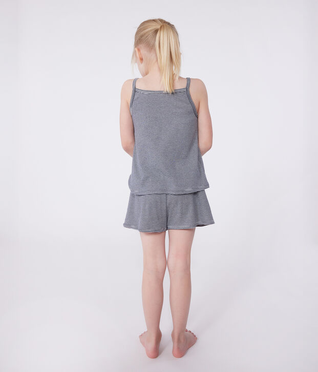 Pyjama short enfant en coton &agrave; bretelles &agrave; rayures bleu/blanc
