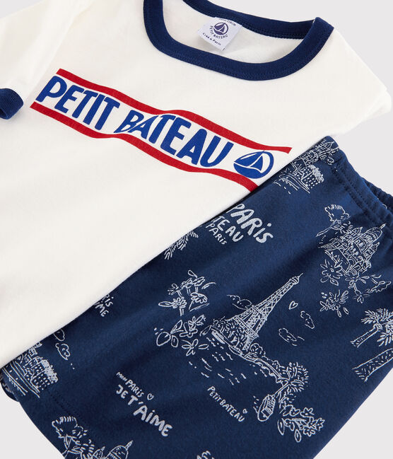 Pyjacourt toile de jouy Paris petit garçon en coton bleu MEDIEVAL/blanc MULTICO