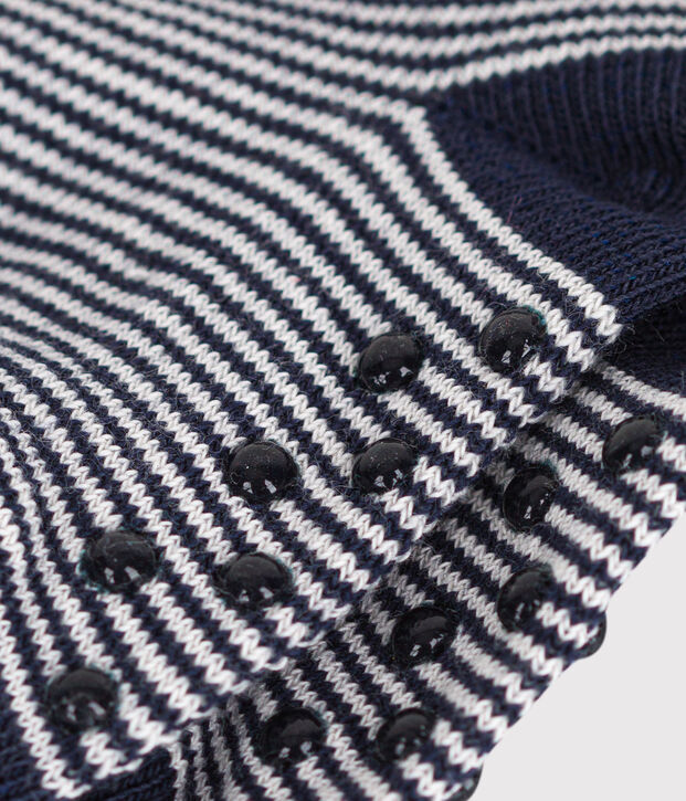 Chaussettes b&eacute;b&eacute; &agrave; rayures en coton antid&eacute;rapantes bleu/blanc
