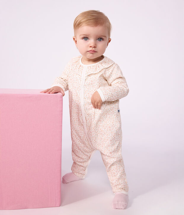 Pyjama b&eacute;b&eacute; en coton sans pieds avec col imprim&eacute; &agrave; fleurs blanc/multicouleur