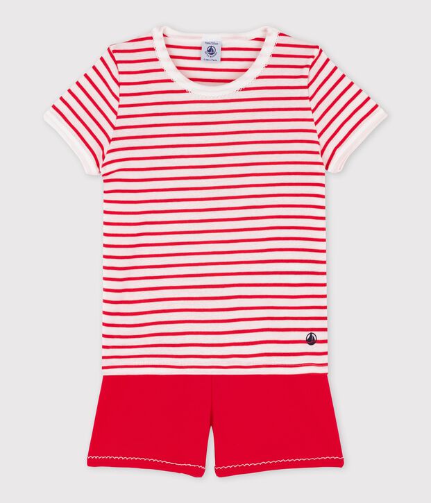 Pyjacourt &agrave; rayures petite fille en coton blanc/multicouleur
