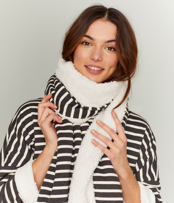 Echarpe réversible femme noir CITY/beige COQUILLE