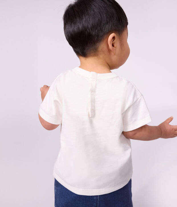 Katoenen effen T-shirt met korte mouwen en motiefje voor baby's wit
