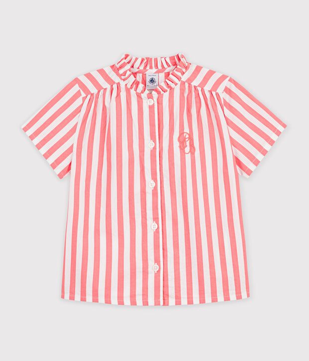 Blouse enfant en coton manches courtes &agrave; rayures rose/blanc