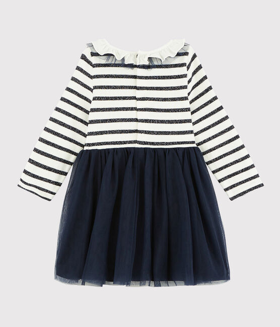 Jurk met lange mouwen babymeisje wit MARSHMALLOW/ SMOKING ARGENT BRILLANT