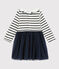 Jurk met lange mouwen babymeisje wit MARSHMALLOW/ SMOKING ARGENT BRILLANT