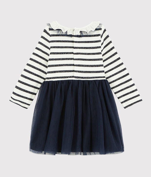 Jurk met lange mouwen babymeisje wit/SMOKING ARGENT BRILLANT