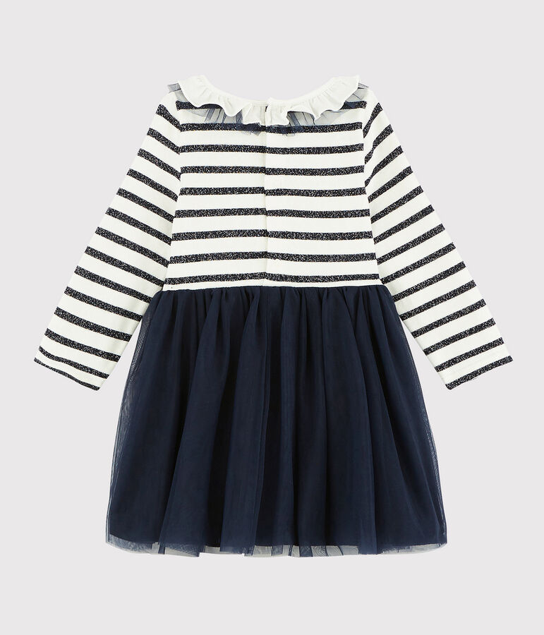 Robe manches longues b&eacute;b&eacute; fille blanc/SMOKING ARGENT BRILLANT