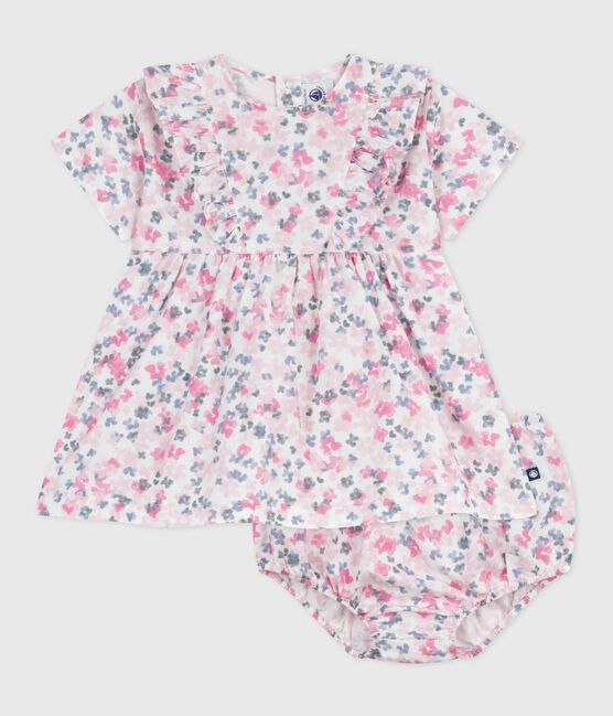 Robe bébé en coton manches courtes imprimée avec son bloomer blanc MARSHMALLOW/blanc MULTICO