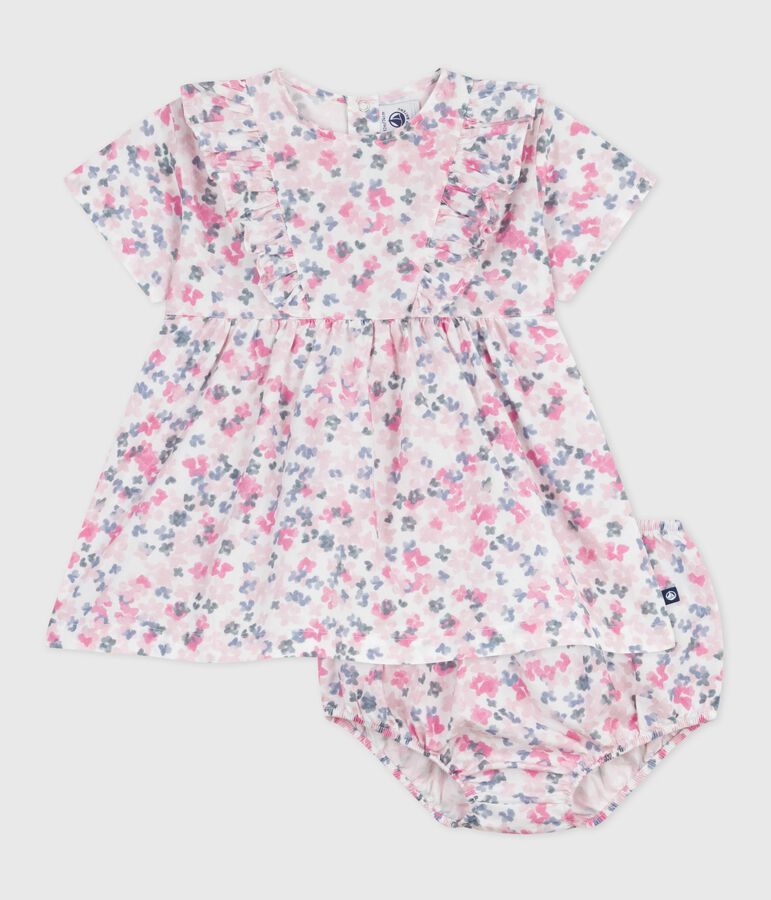 Robe b&eacute;b&eacute; en coton manches courtes imprim&eacute;e avec son bloomer blanc/multicouleur