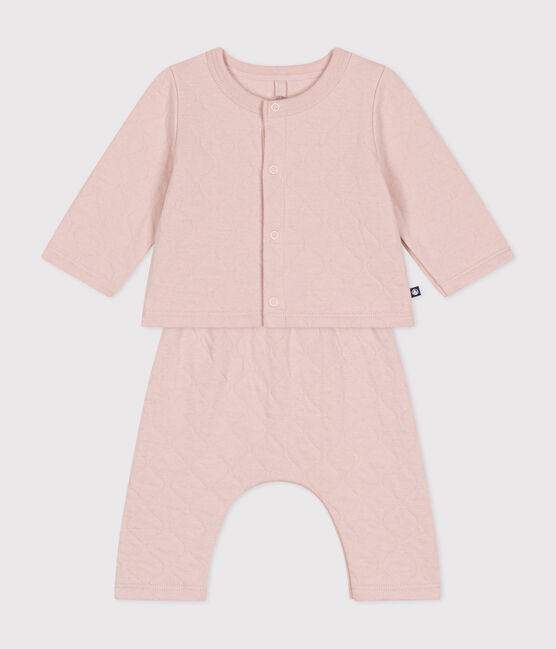 Ensemble 2 pièces en tubique matelassé bébé rose SALINE