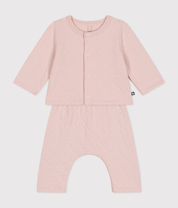 Ensemble 2 pi&egrave;ces en tubique matelass&eacute; b&eacute;b&eacute; rose