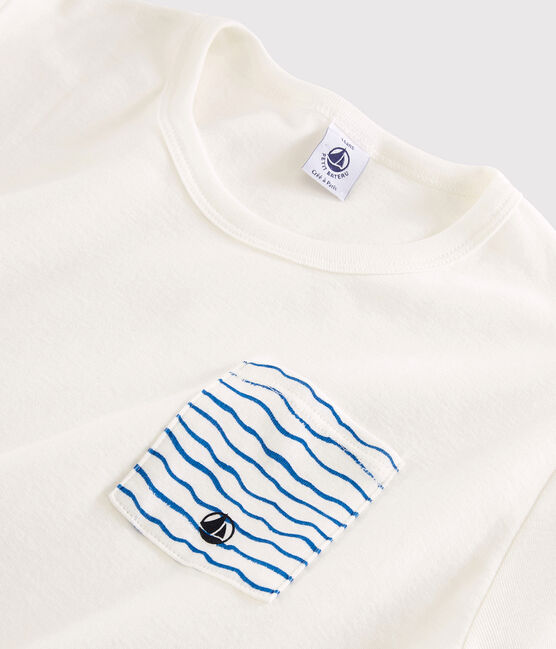 Wit-blauwe pyjacourt van ribstof uniseks wit MARSHMALLOW/blauw COOL