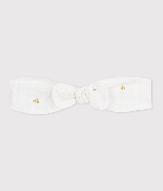Poplin haarband met bloemenprint voor kinderen wit/groen