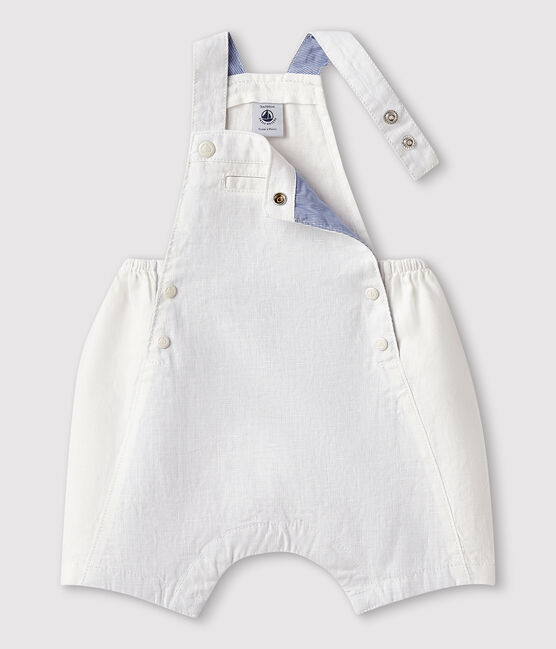 Korte linnen salopette babyjongen wit MARSHMALLOW