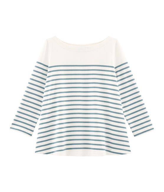 Marinière virevoltante femme blanc MARSHMALLOW/bleu FONTAINE