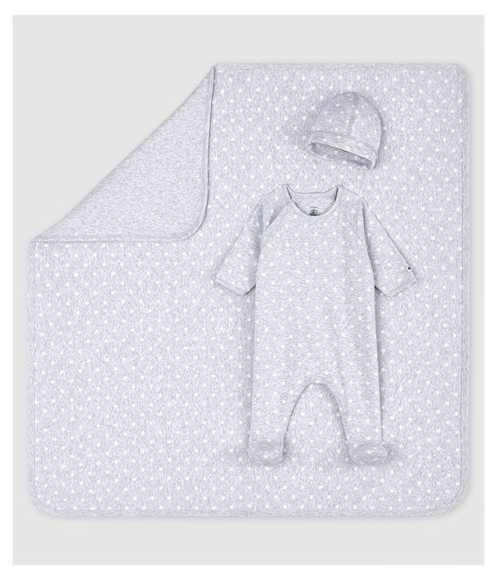 Coffret cadeau naissance gris chiné bébé en coton biologique variante 1