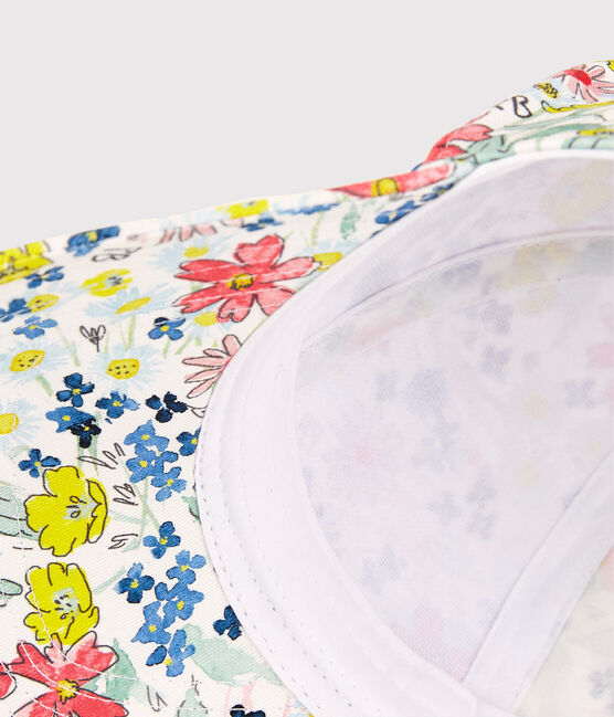 Pet met bloemenprint voor meisjes wit MARSHMALLOW/wit MULTICO