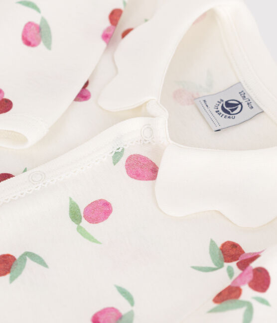 Pyjama bébé en coton avec col pétale fruits blanc MARSHMALLOW/blanc MULTICO
